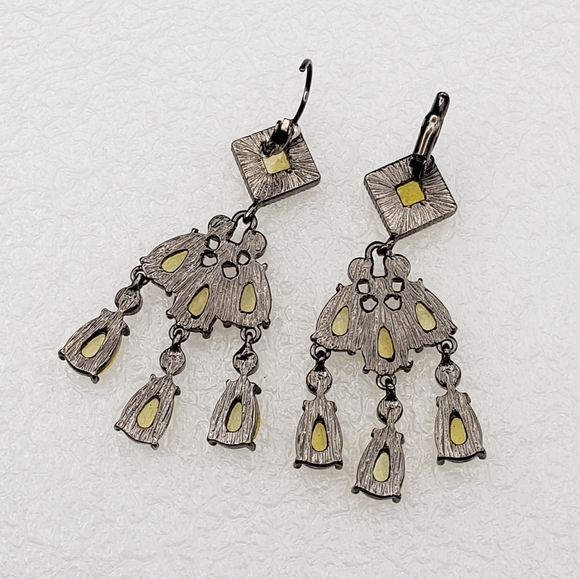 Pretty Peridot and Clear Rhinestones Chandelier Dangle Earrings 2.2" - Picture 4 of 6